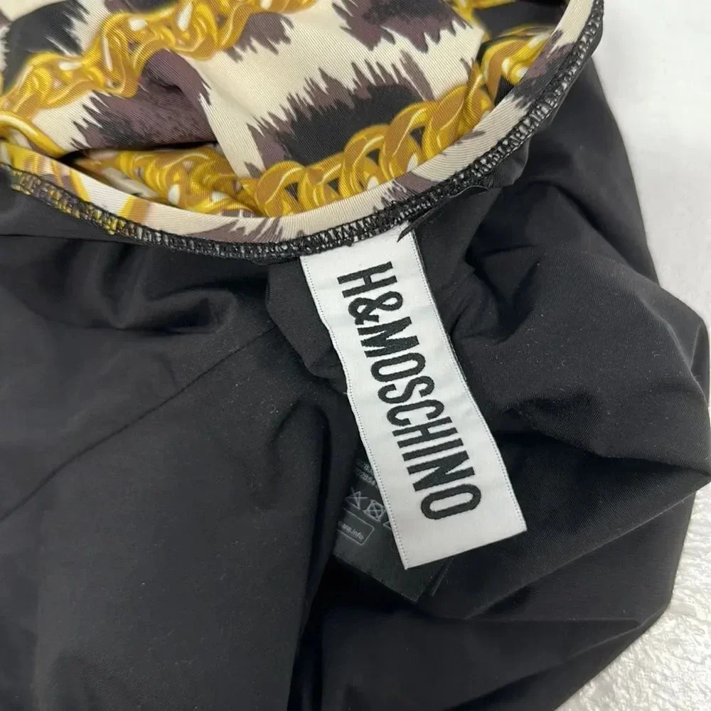 Moschino x H&M Swimsuit One Piece Bathing Suit Gold Chain Animal Black Size 8 - Picture 9 of 10